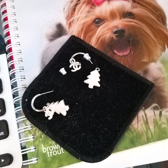 Auth. Chanel White/Silver Christmas Tree CC Logo Dangle Earrings - Pre-Owned - Picture 9 of 9